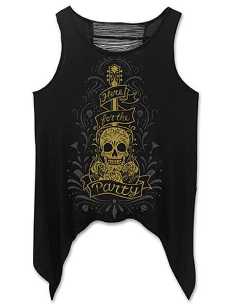 Women&#39;s &quot;Here for the Party&quot; Fringed Sharkbite Tank by Lethal Angel (Black) - www.inkedshop.com