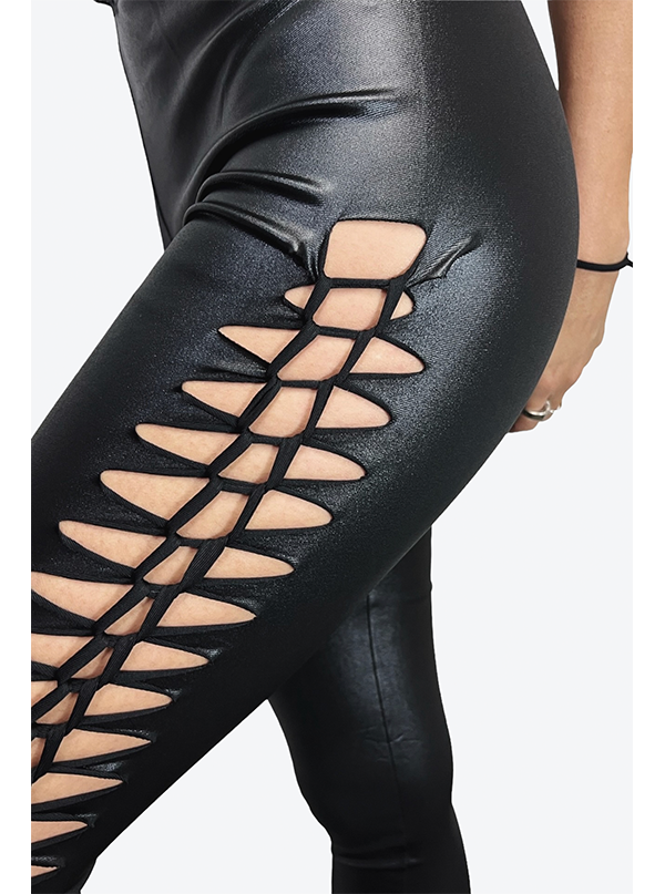 Women&#39;s Black Patent Vegan Leather Super Stretch Slash Pants