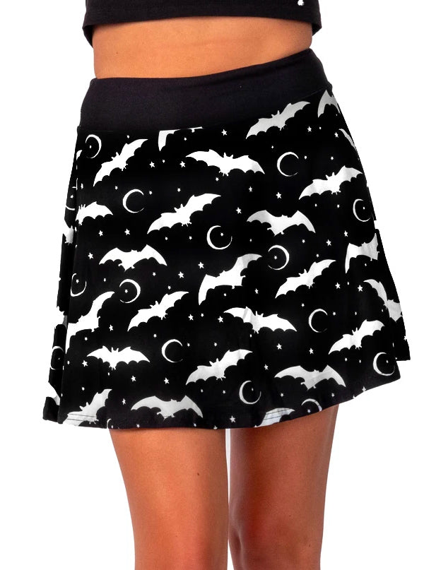 Women&#39;s Starry Moon Bats Skater Skirt