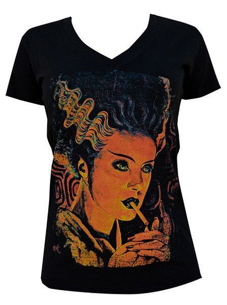 Women&#39;s &quot;Monster Love&quot; V-Neck Tee by Lowbrow Art Company (Black) - www.inkedshop.com