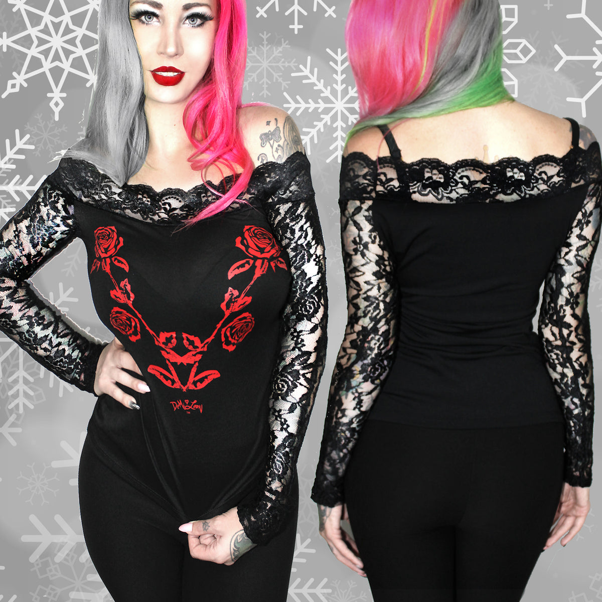 Women&#39;s Gothic Rose Lace Off Shoulder Tee
