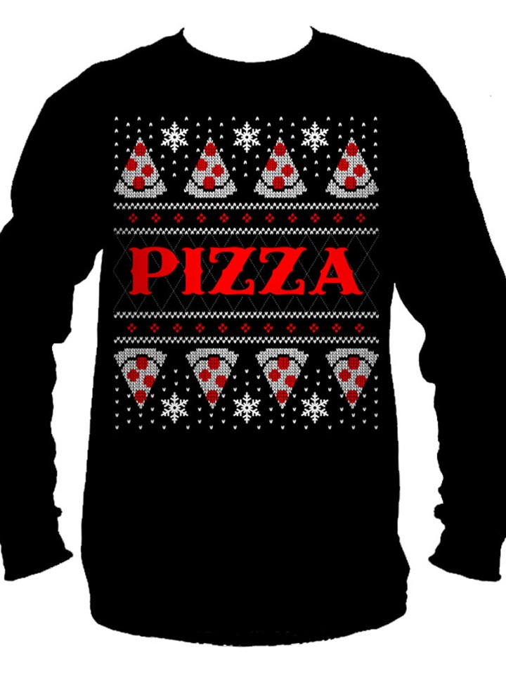 Men&#39;s Pizza Ugly Christmas Sweater Long Sleeve Tee
