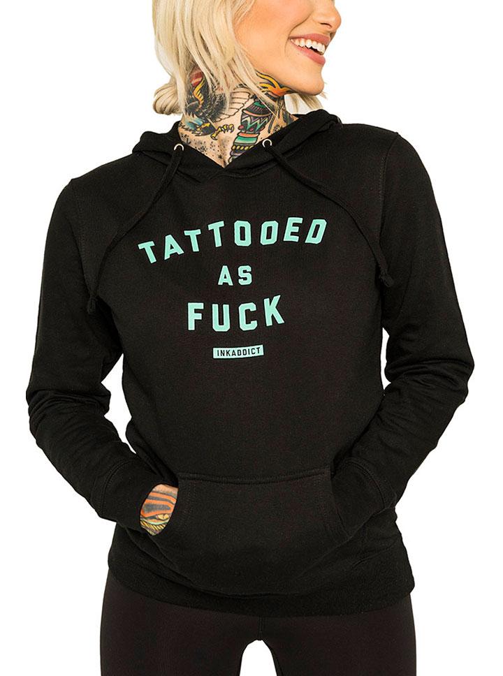 Women&#39;s Tattooed As Fuck Black Pullover Hoodie