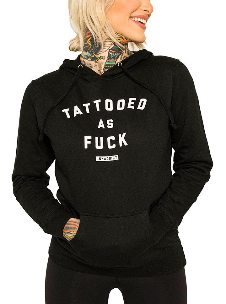 Women&#39;s Tattooed As Fuck Black Pullover Hoodie