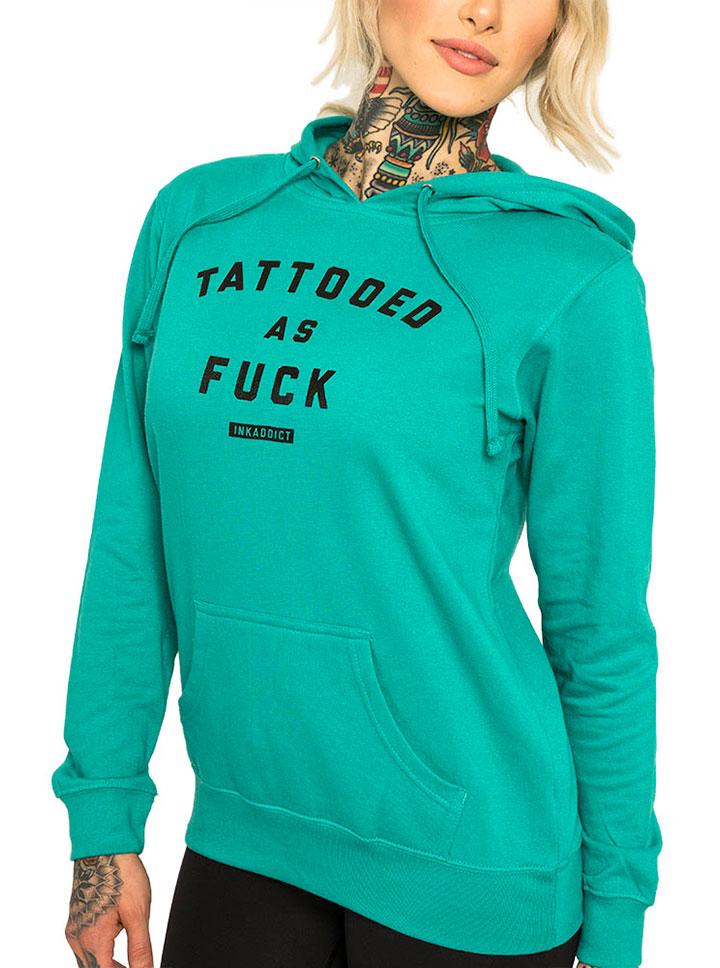 Women&#39;s Tattooed As Fuck Teal Pullover Hoodie