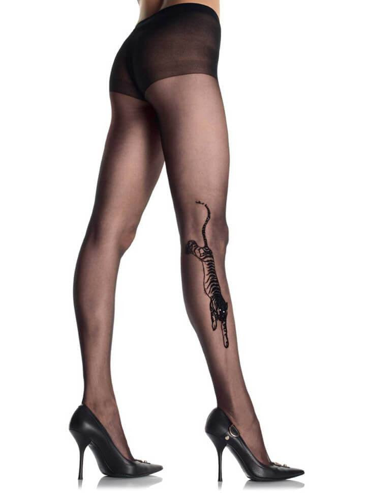 Women&#39;s &quot;Tiger Tattoo&quot; Pantyhose by Leg Avenue (Black) - www.inkedshop.com