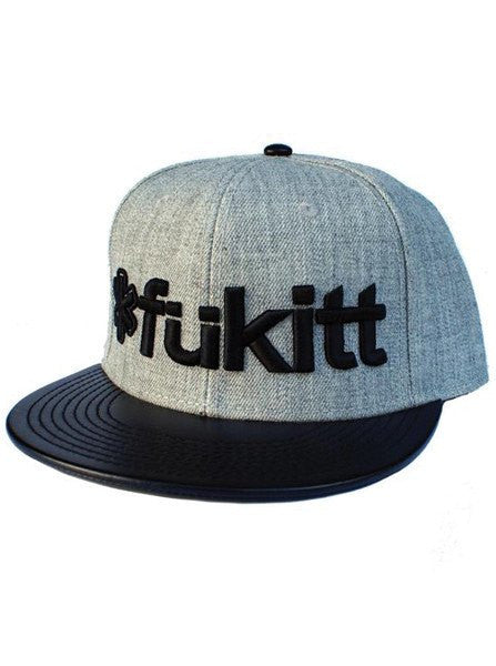 &quot;Traditional&quot; Leather Visor Snapback Hat by Fukitt Clothing (Black/Heather Grey) - www.inkedshop.com