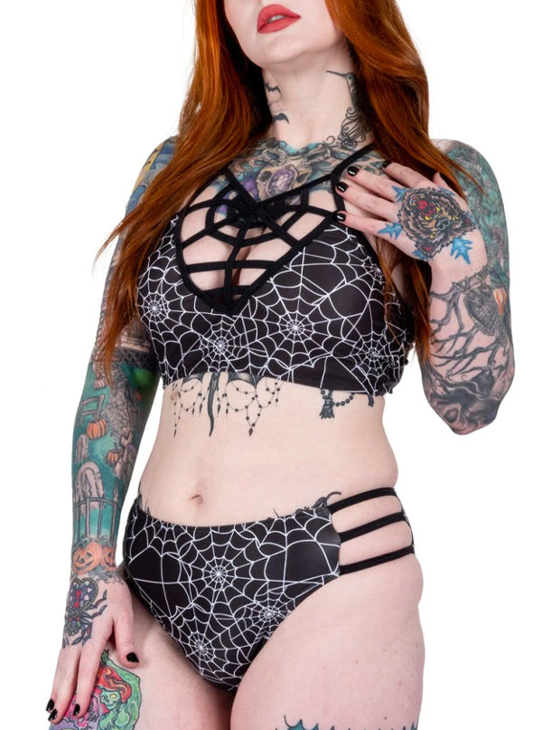 Women&#39;s Spiderwebs Caged Web Shaped Bikini Top Set
