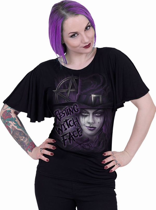 Women&#39;s Resting Witch Face Bat Sleeve Top