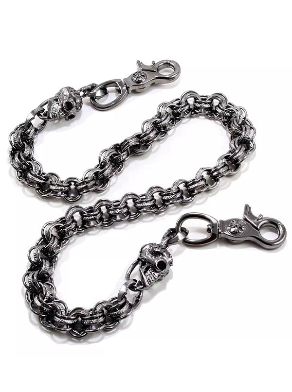 Men&#39;s Double Skull Triple Link Wallet Chain