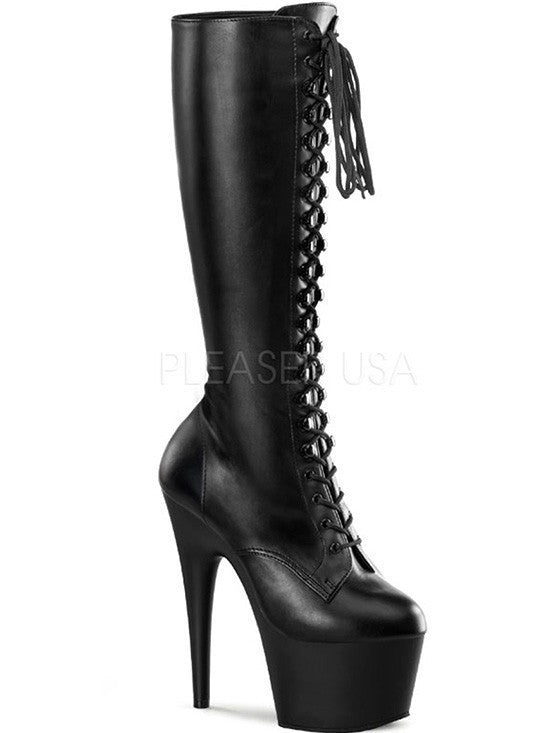 Women&#39;s &quot;Adore&quot; Lace Up Knee High Boot by Pleaser (Black) - www.inkedshop.com