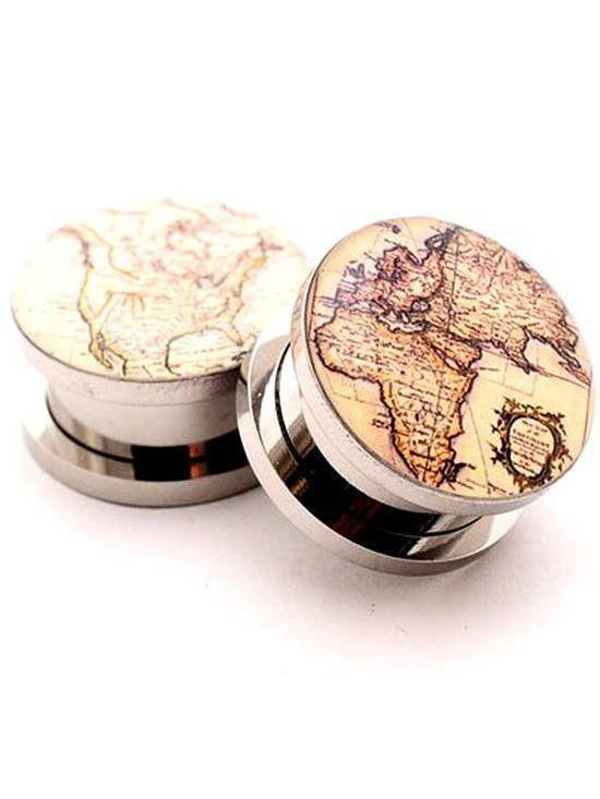 Antique Map Style 2 Plugs by Mystic Metals - www.inkedshop.com