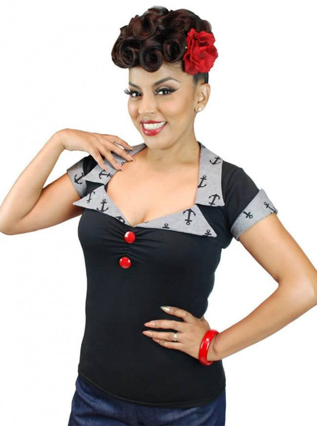 Women&#39;s &quot;Anchor&quot; Top by Pinky Pinups (Black) - www.inkedshop.com