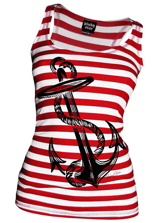 Women&#39;s &quot;Anchors Aweigh&quot; Tank by Pinky Star (White/Red) - InkedShop - 1
