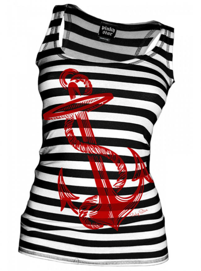 Women&#39;s &quot;Anchors Aweigh&quot; Tank (Black/White) by Pinky Star - InkedShop - 1