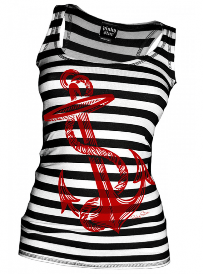 Women&#39;s &quot;Anchors Aweigh&quot; Tank (Black/White) by Pinky Star - InkedShop - 4