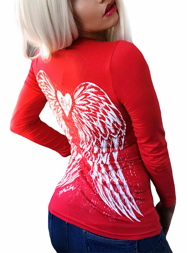 Women&#39;s Fallen Angel Wings Long Sleeve Tee