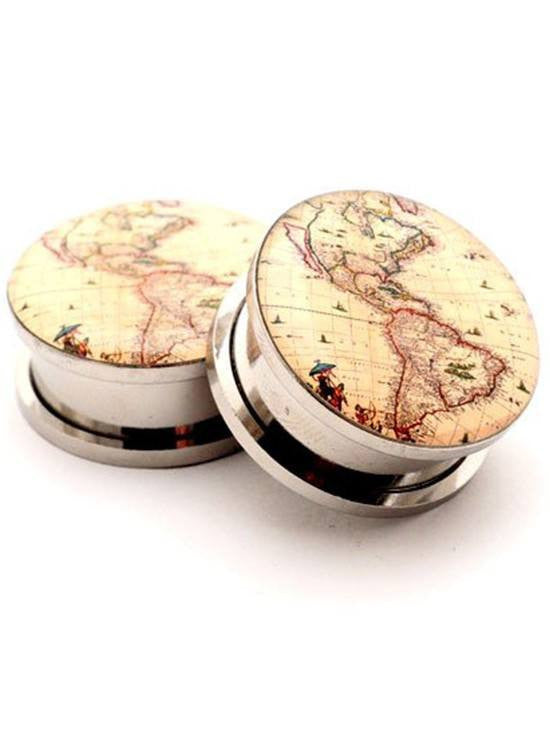 Antique Map Style 1 Plugs by Mystic Metals - www.inkedshop.com