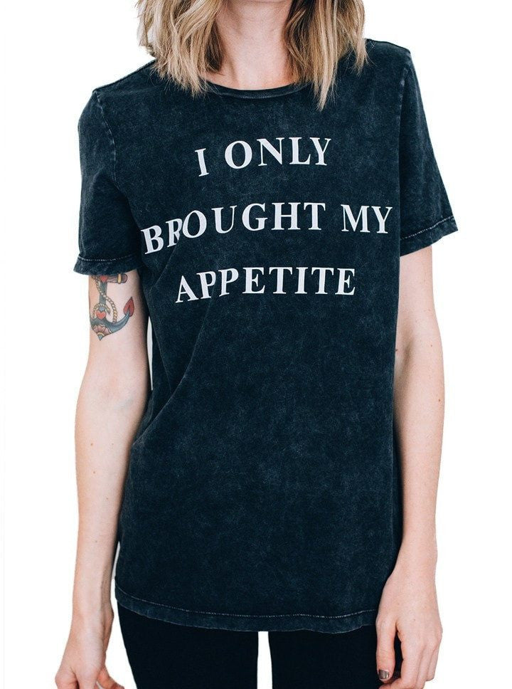 Women&#39;s &quot;I Only Brought My Appetite&quot; Tee by Pyknic (Vintage Black) - www.inkedshop.com