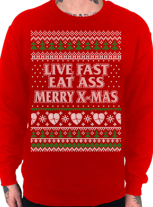 Men&#39;s Live Fast Eat Ass Ugly Christmas Sweatshirt