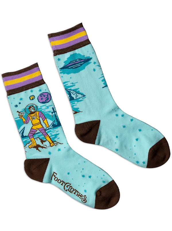 Blue 1950 astronaut socks with brown accented colors on the toes - www.InkedShop. - FootClothes brand