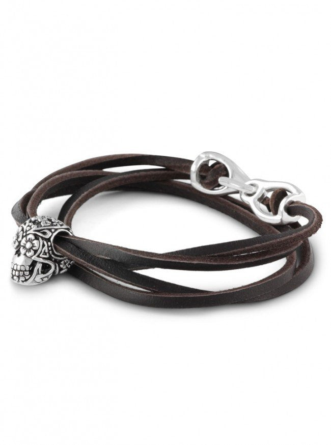 &quot;Day of the Dead&quot; Leather Bracelet by Lost Apostle (Antique Silver) - InkedShop - 3