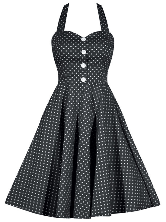 Women&#39;s &quot;Retro Gal&quot; Halter Swing Dress by Double Trouble Apparel (Black Polka Dot) - www.inkedshop.com