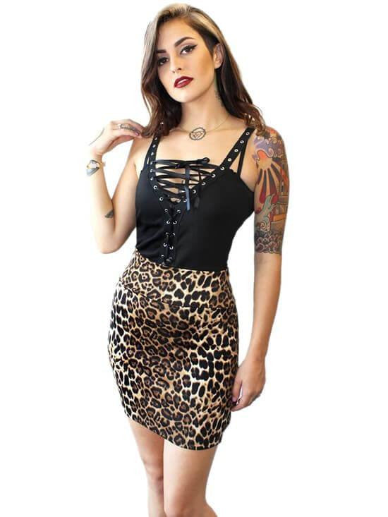 Women&#39;s &quot;Bad Kitty&quot; Waist Slimming Skirt by Demi Loon (Leopard) - www.inkedshop.com