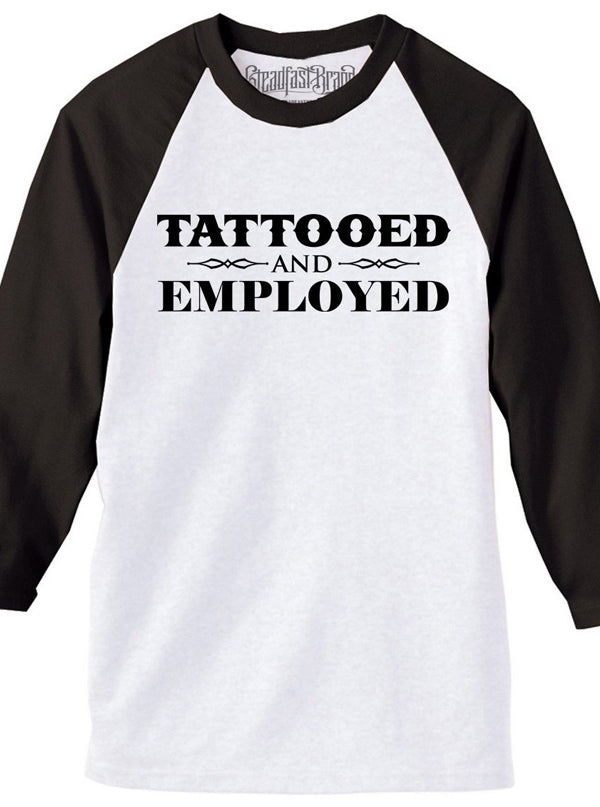 Men&#39;s Tattooed and Employed Baseball Tee (White/Black)