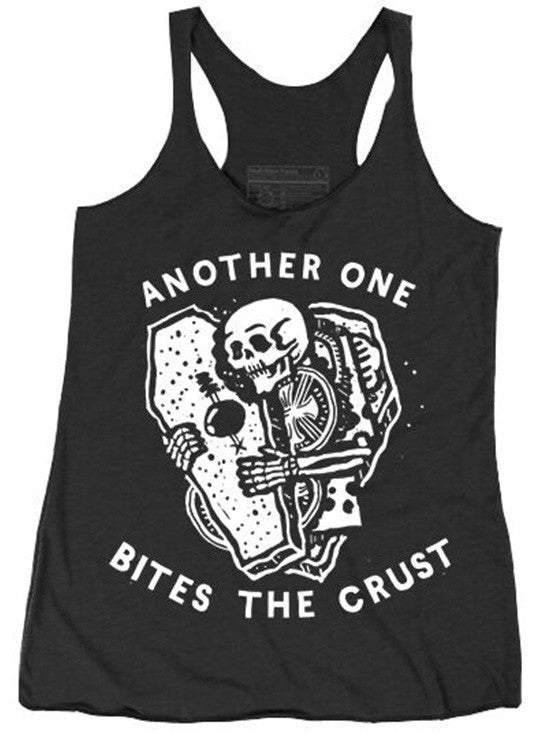 Women&#39;s &quot;Another One Bites The Crust&quot; Racerback Tank by Pyknic (Heather Black) - www.inkedshop.com