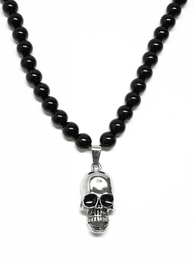 &quot;Black Beaded Skull&quot; Necklace (Black/Silver) - InkedShop - 1