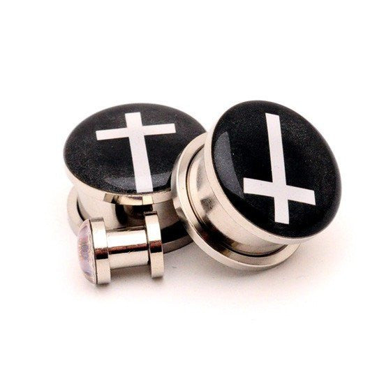 Cross Picture plugs by Mystic Metals (Black) - InkedShop - 2