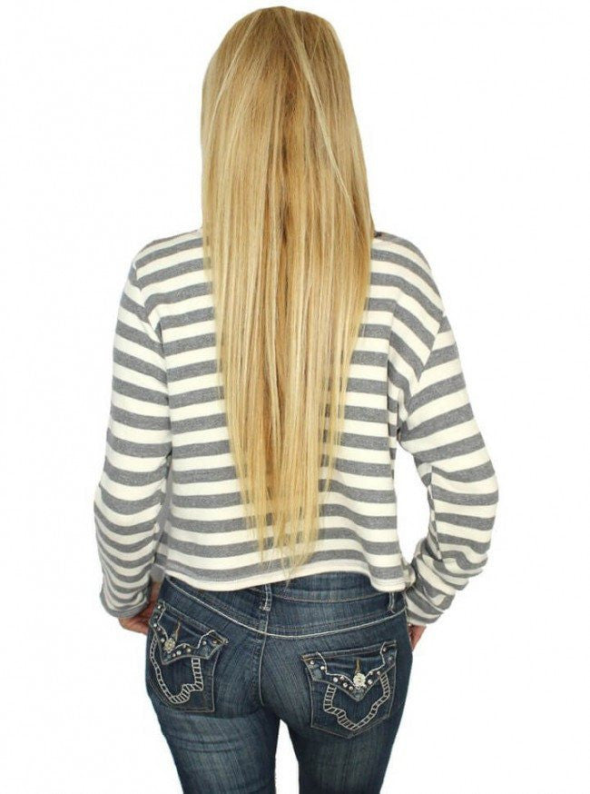 Women&#39;s &quot;Blonduh&quot; Striped Boxy Sweater by Demi Loon (Grey/White) - www.inkedshop.com