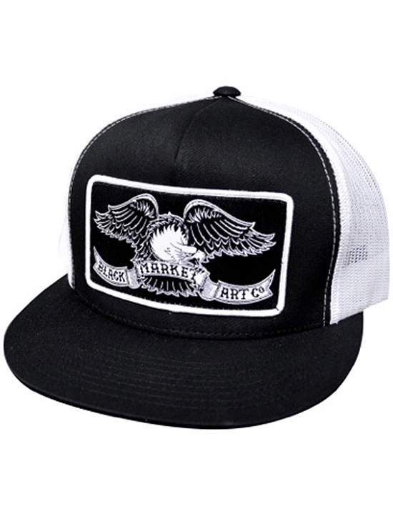 &quot;Black Market Eagle&quot; Trucker Hat by Black Market Art (Black/White) - www.inkedshop.com