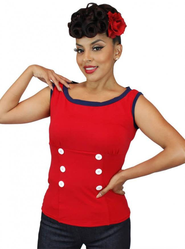 Women&#39;s &quot;Boat Neck&quot; Back Bow Top by Pinky Pinups (Red) - www.inkedshop.com