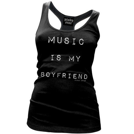 Women&#39;s &quot;Music is My Boyfriend&quot; Racerback Tank by Pinky Star (Black) - InkedShop - 2