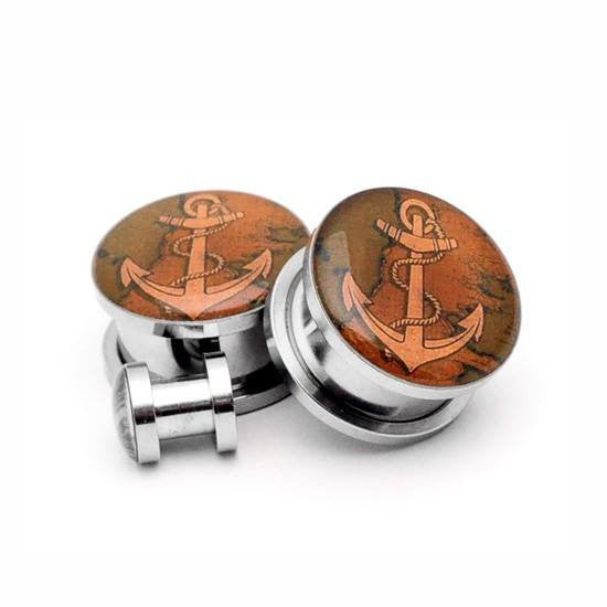 Brown Anchor Picture plugs by Mystic Metals Body Jewelry - InkedShop - 1