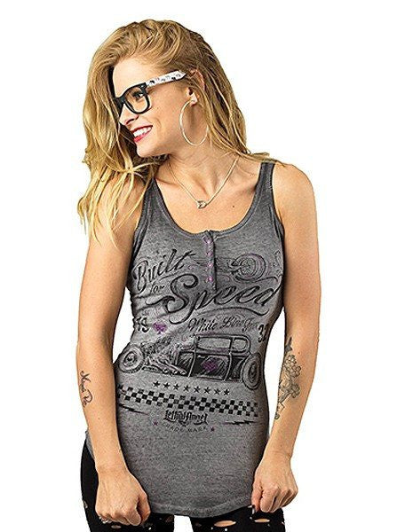 Women&#39;s &quot;Built For Speed Hot Rod&quot; Lace Up Tank by Lethal Angel (Grey) - www.inkedshop.com