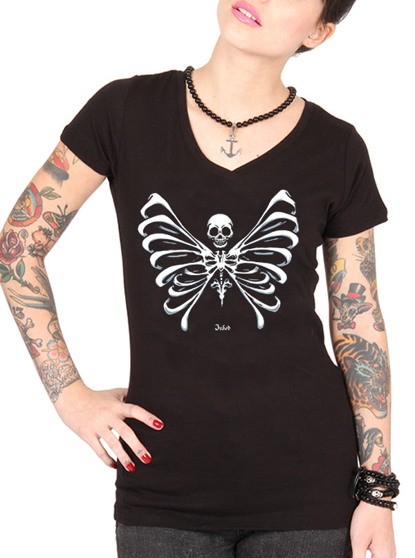 Women&#39;s Bone Butterfly V-Neck Tee