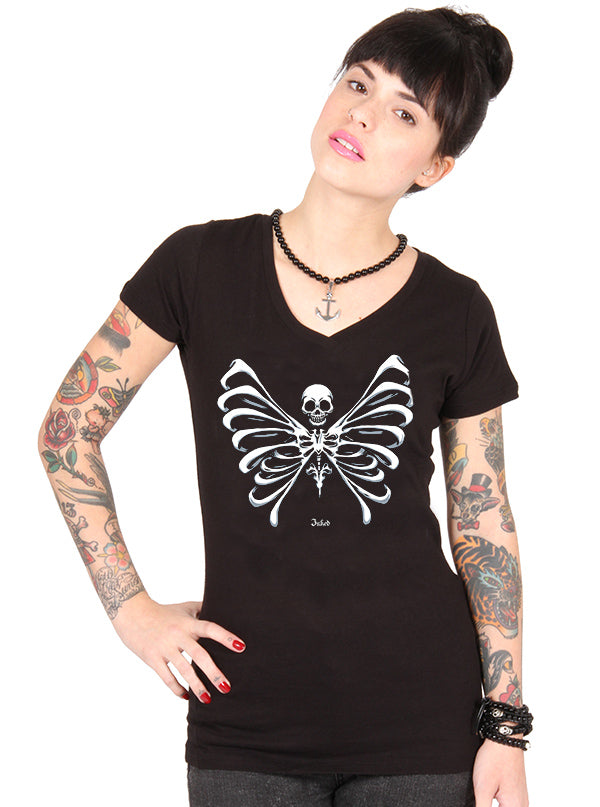 Women&#39;s Bone Butterfly V-Neck Tee