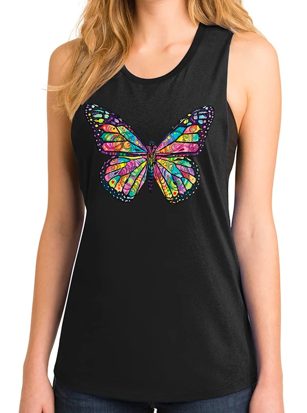 Women&#39;s Neon Butterfly Black Light Tank