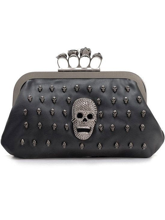 Women&#39;s &quot;Skull&quot; Clutch With Knuckle Handle by Double Trouble Apparel (Black) - www.inkedshop.com