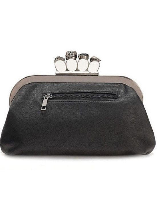 Women&#39;s &quot;Skull&quot; Clutch With Knuckle Handle by Double Trouble Apparel (Black) - www.inkedshop.com