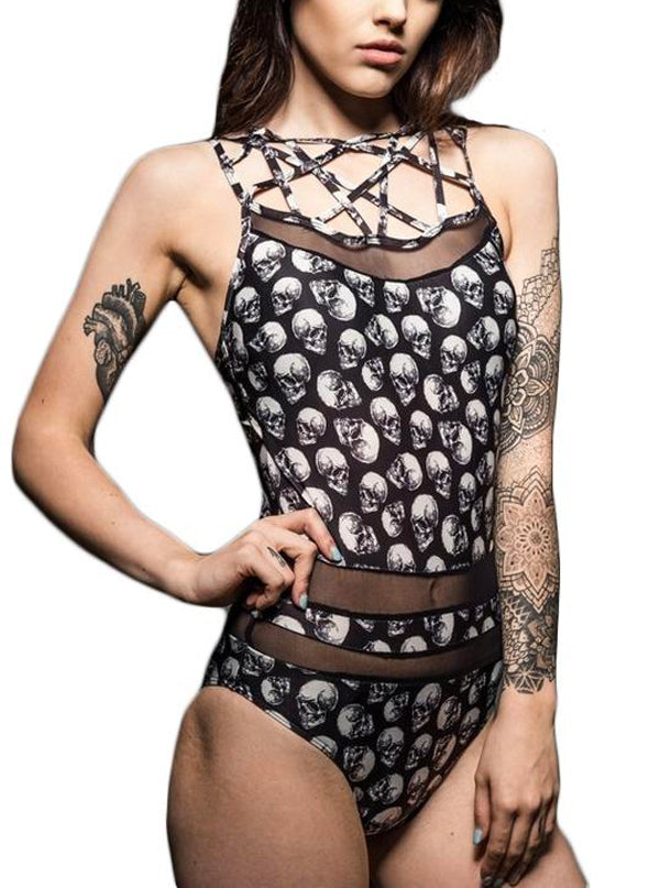 Women&#39;s Caged Skull One-Piece Swimsuit