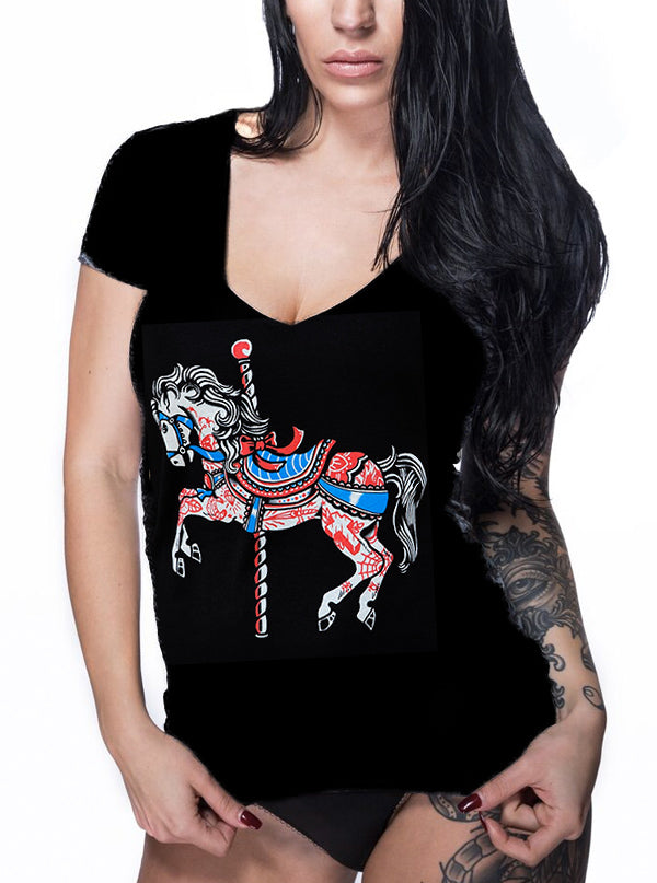 Women&#39;s Carousel Horse V-neck Tee