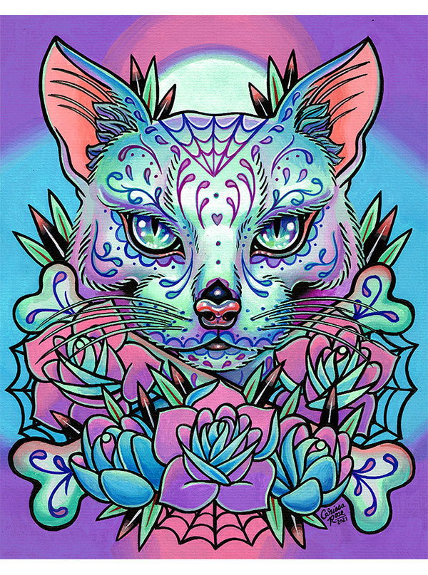 Sugar Skull Cat Art Print