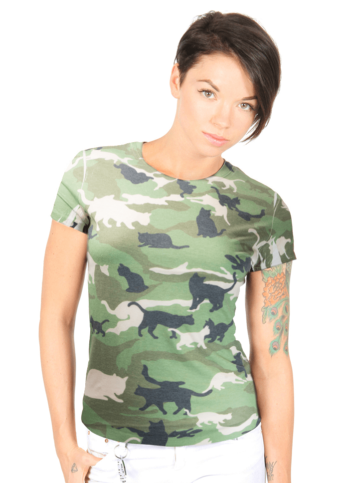 Women&#39;s &quot;Catmouflage&quot; Cat Camo Sublimated Tee by Goodie Two Sleeves (Camo) - www.inkedshop.com