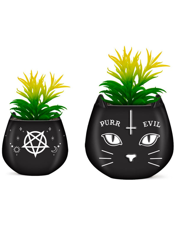 Purr Evil Cat Mini Ceramic Planter