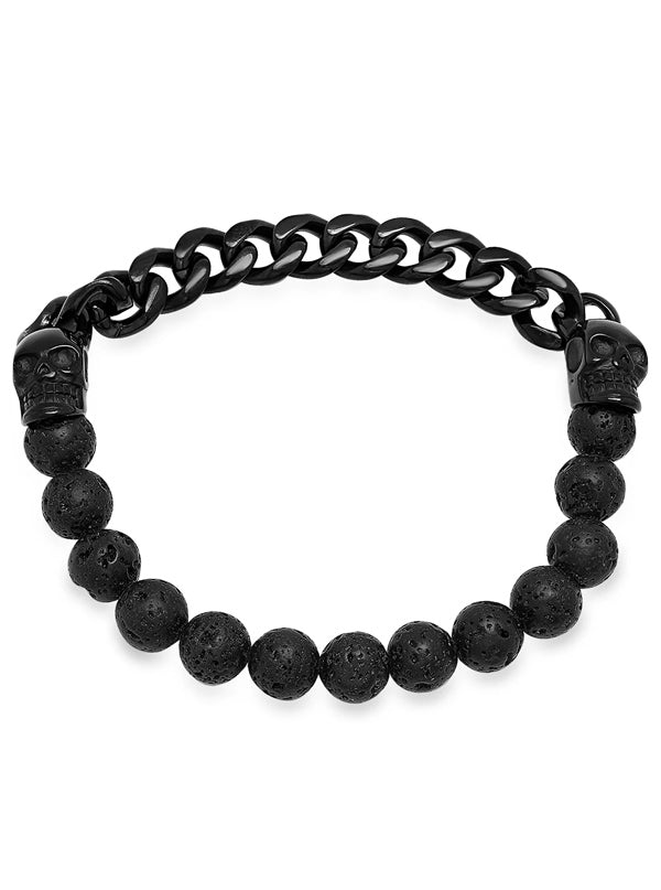 Men&#39;s Black Lava Skull and Chain Link Bracelet