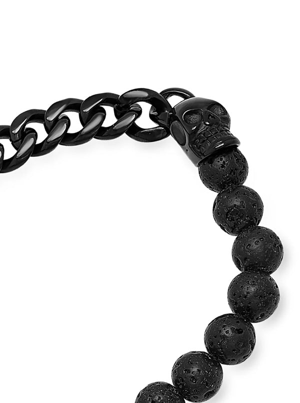 Men&#39;s Black Lava Skull and Chain Link Bracelet